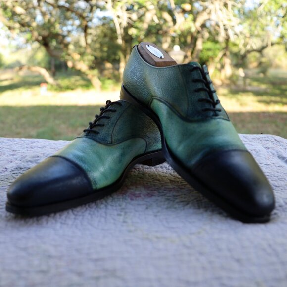 Crockett & Jones Barneys 9.5-D Pebbled Blue Multicolor Captoe Oxford - Picture 5 of 16